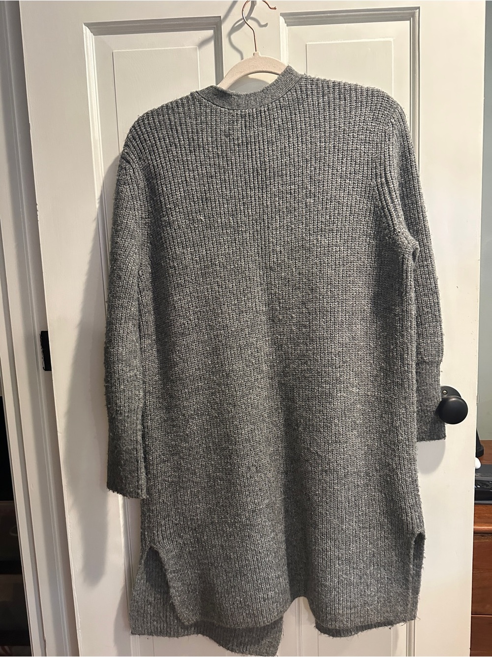 Halogen Long Open-Front Ribbed Cardigan - Gray - Picture 2 of 3